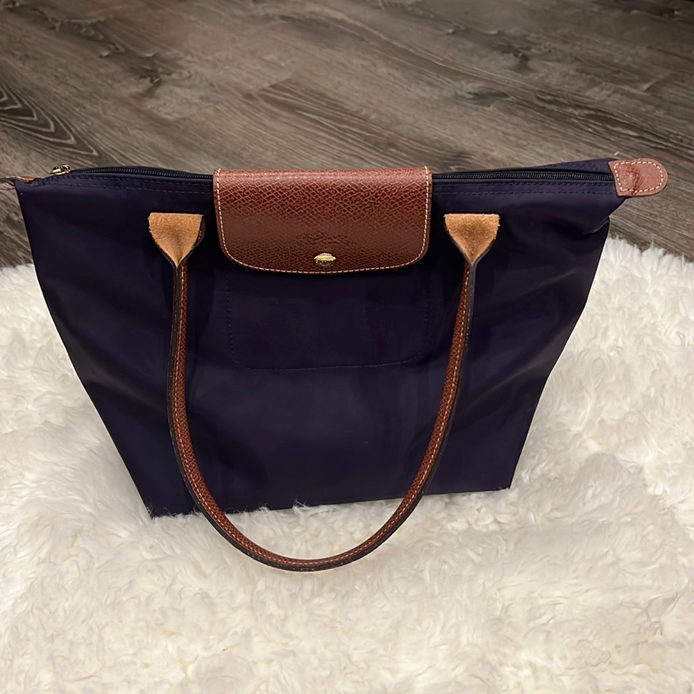 Longchamp dark purple/blue handbag with leather trim